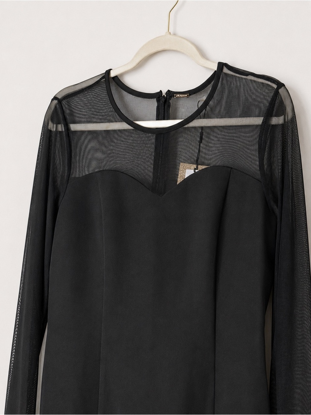 Tahari Black Illusion Mesh Sheath Dress Size 10 NWT Long Sleeve - Picture 3 of 9